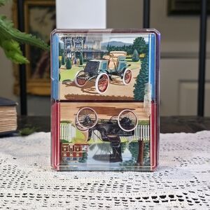 Vintage Double Deck Playing Cards Case Japan Antique Cars